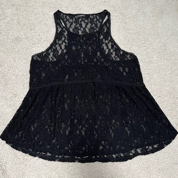 Express black lace eyelet flare hem empire waist sleeveless sheer tank top - Picture 1 of 12